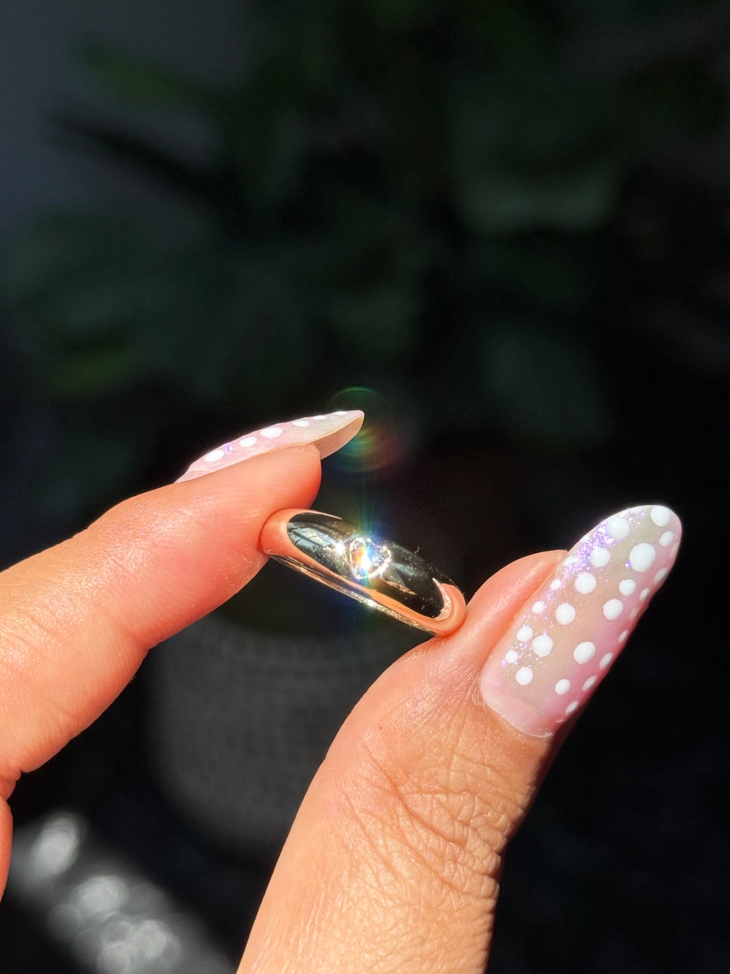 14k Dome flush set diamond heart ring