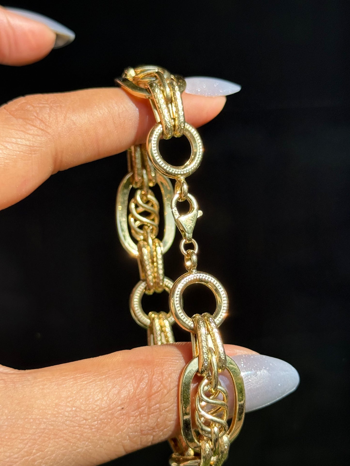 14k Chunky Wide fancy mixed link bracelet