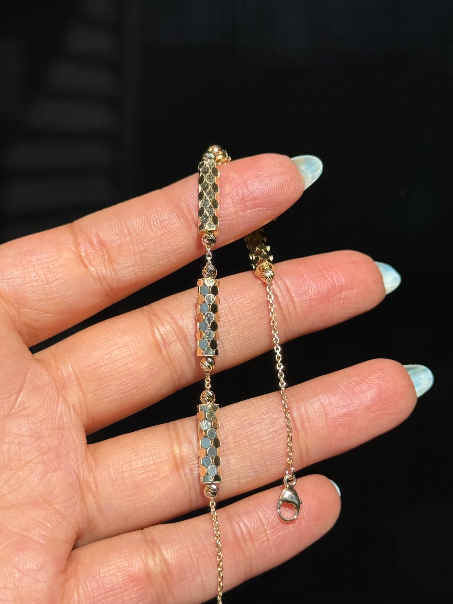 14k Sequins bar link bracelet with 🪩 beads