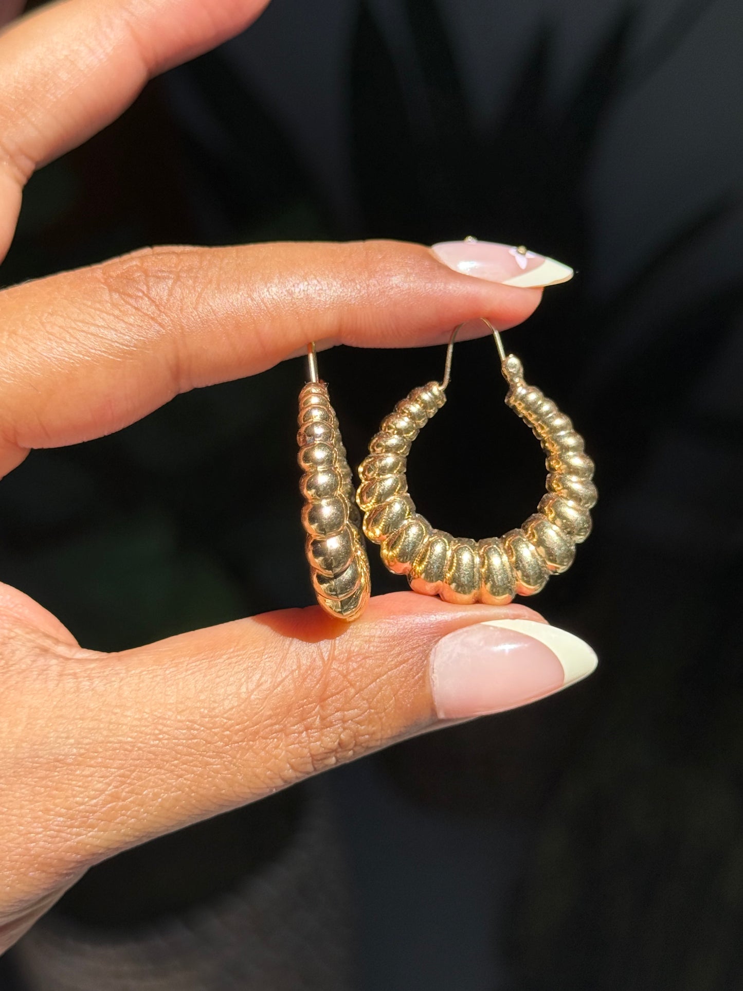 Chunky vintage 14k Shrimpy hoop earrings