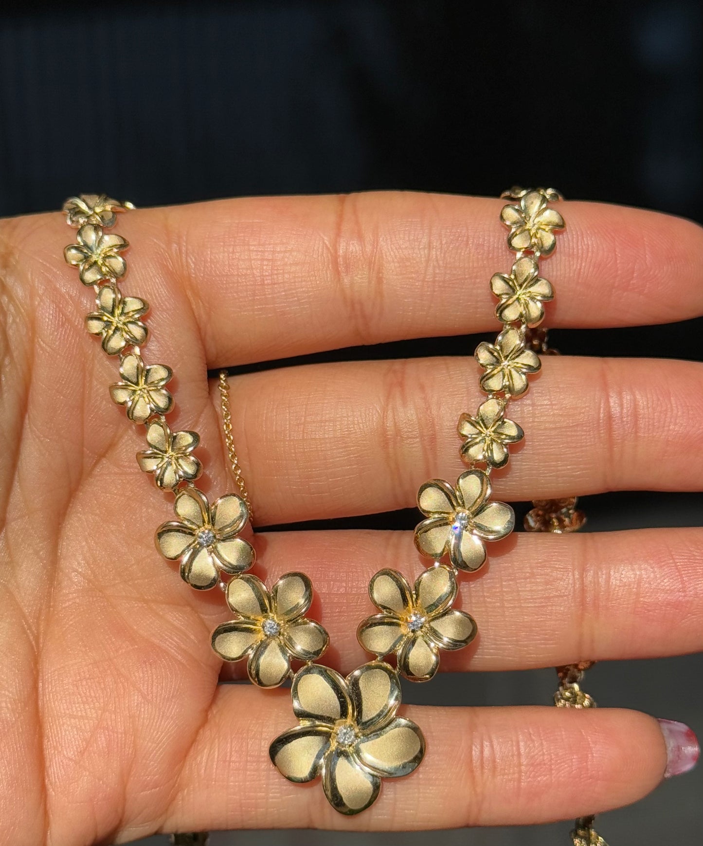 14k Graduated Plumeria Necklace