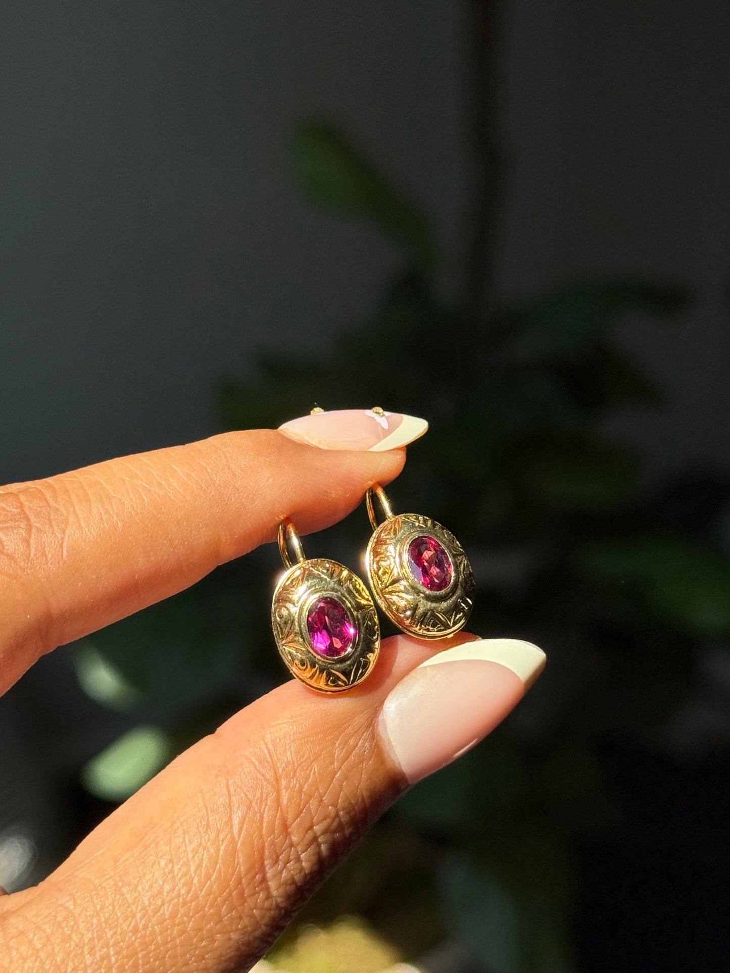 vintage 14k Italian earrings with juicy synthetic rubies