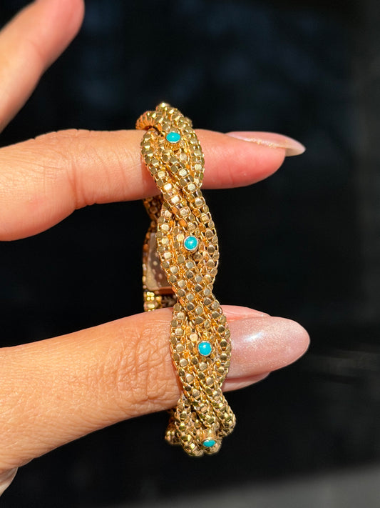 Vintage 18k British Turquoise popcorn braided bracelet