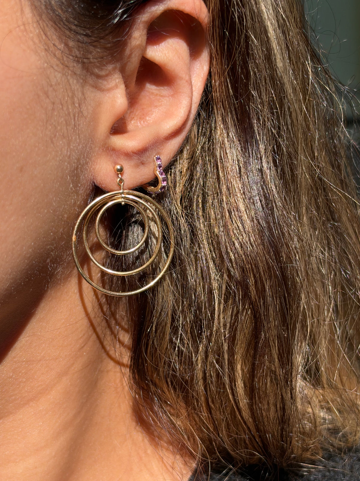 14k triple drop earrings