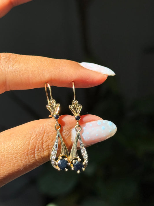 Vintage 14k sapphire and diamond dangle drop earrings✨