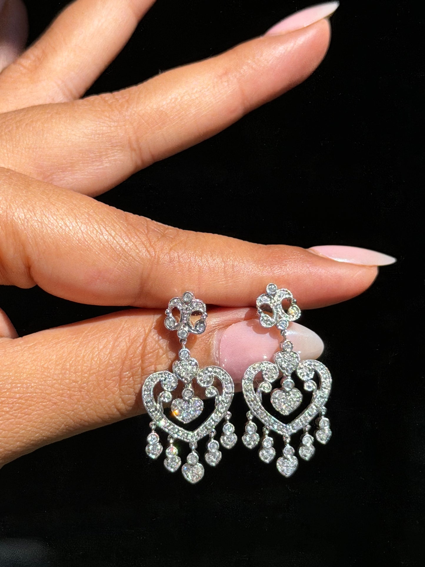 14k Art Deco diamond dangle earrings
