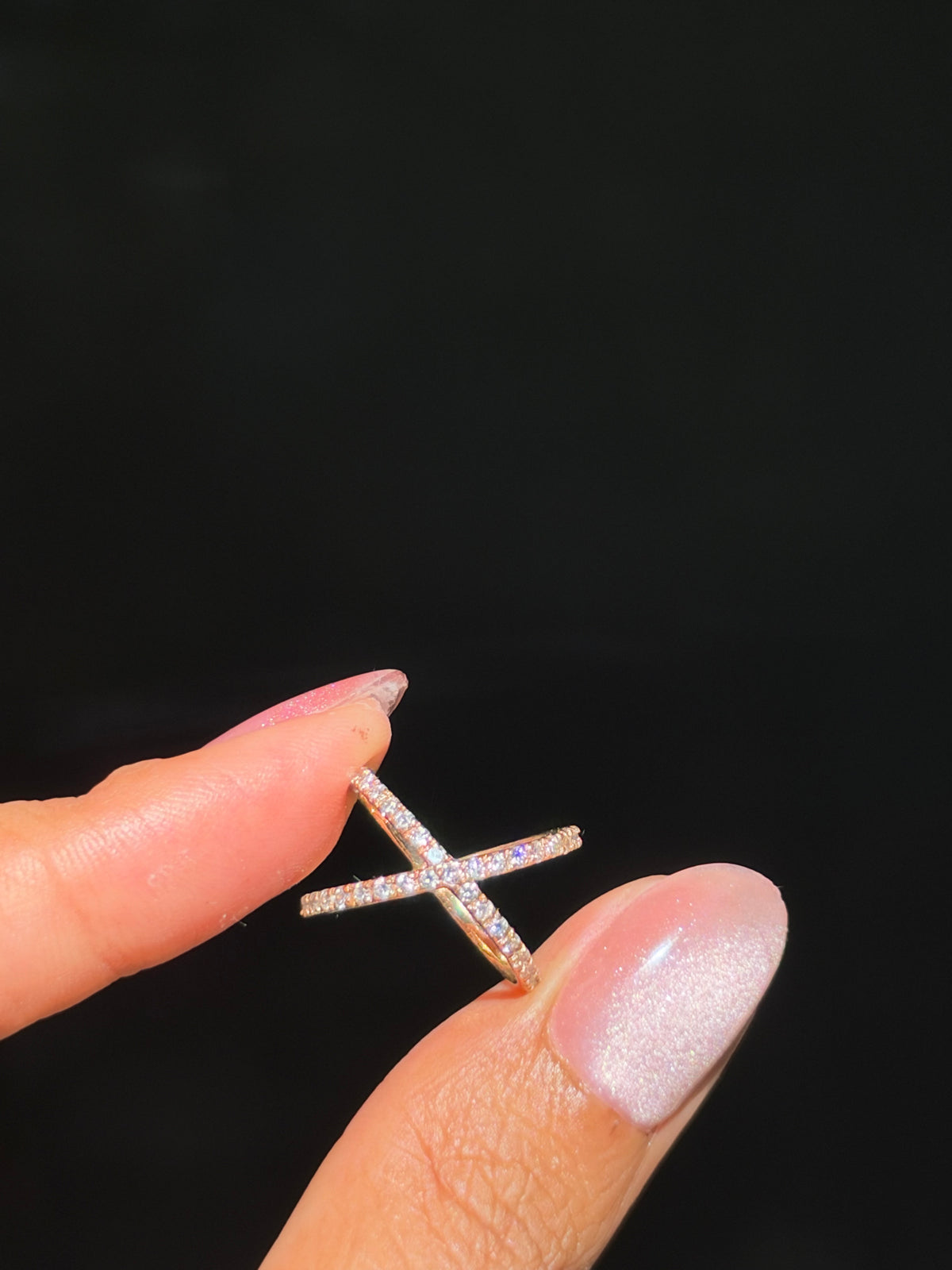 18k Rose gold X diamond pink ring