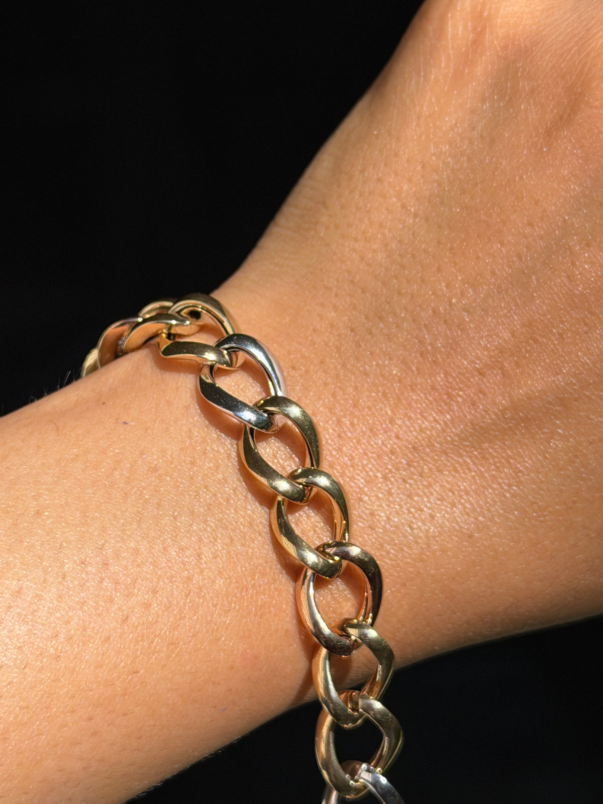 14k Italian tri tone open curb bracelet