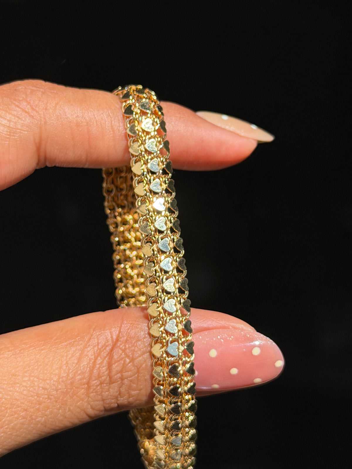14k three row heart link bracelet