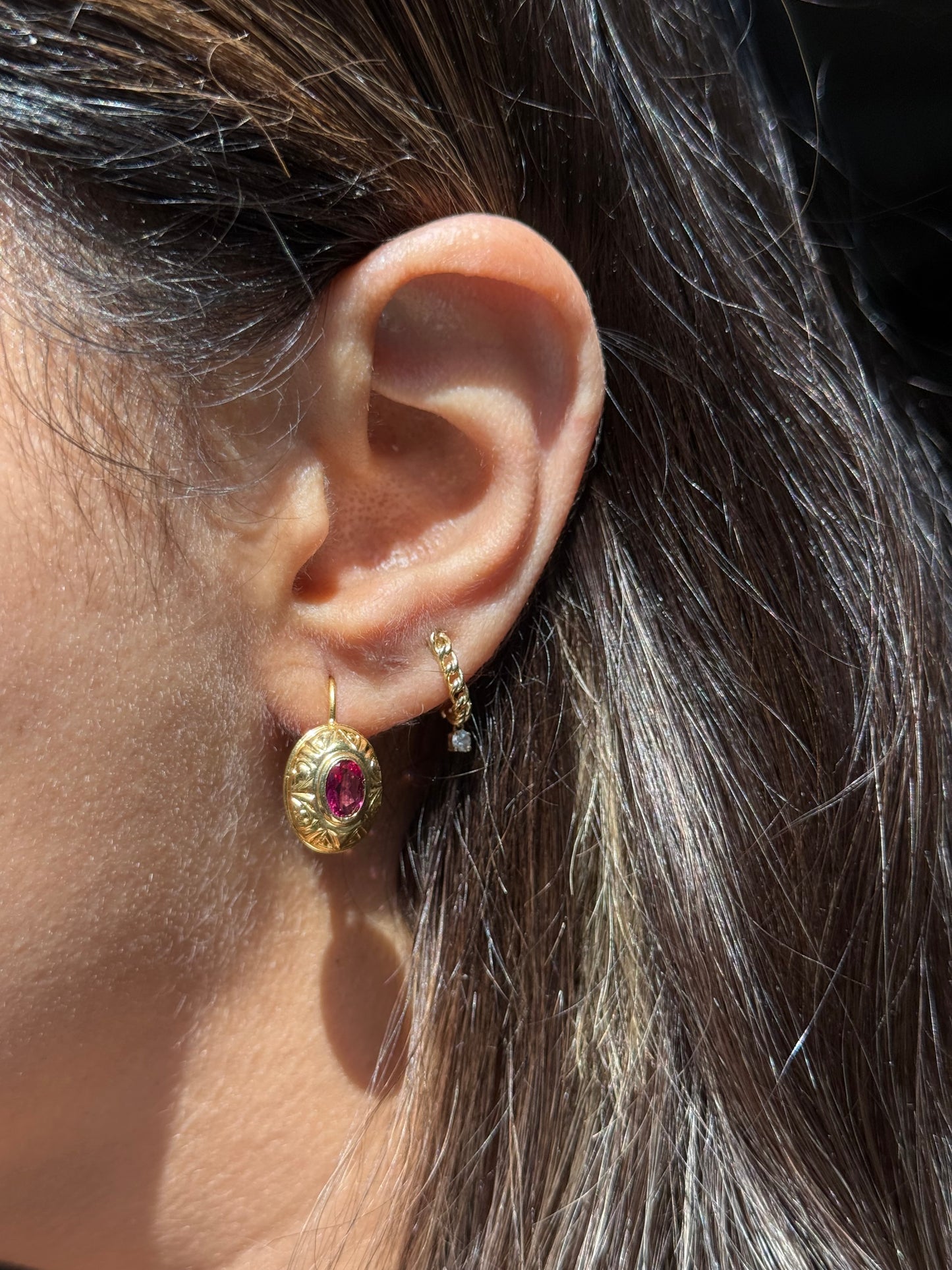 vintage 14k Italian earrings with juicy synthetic rubies