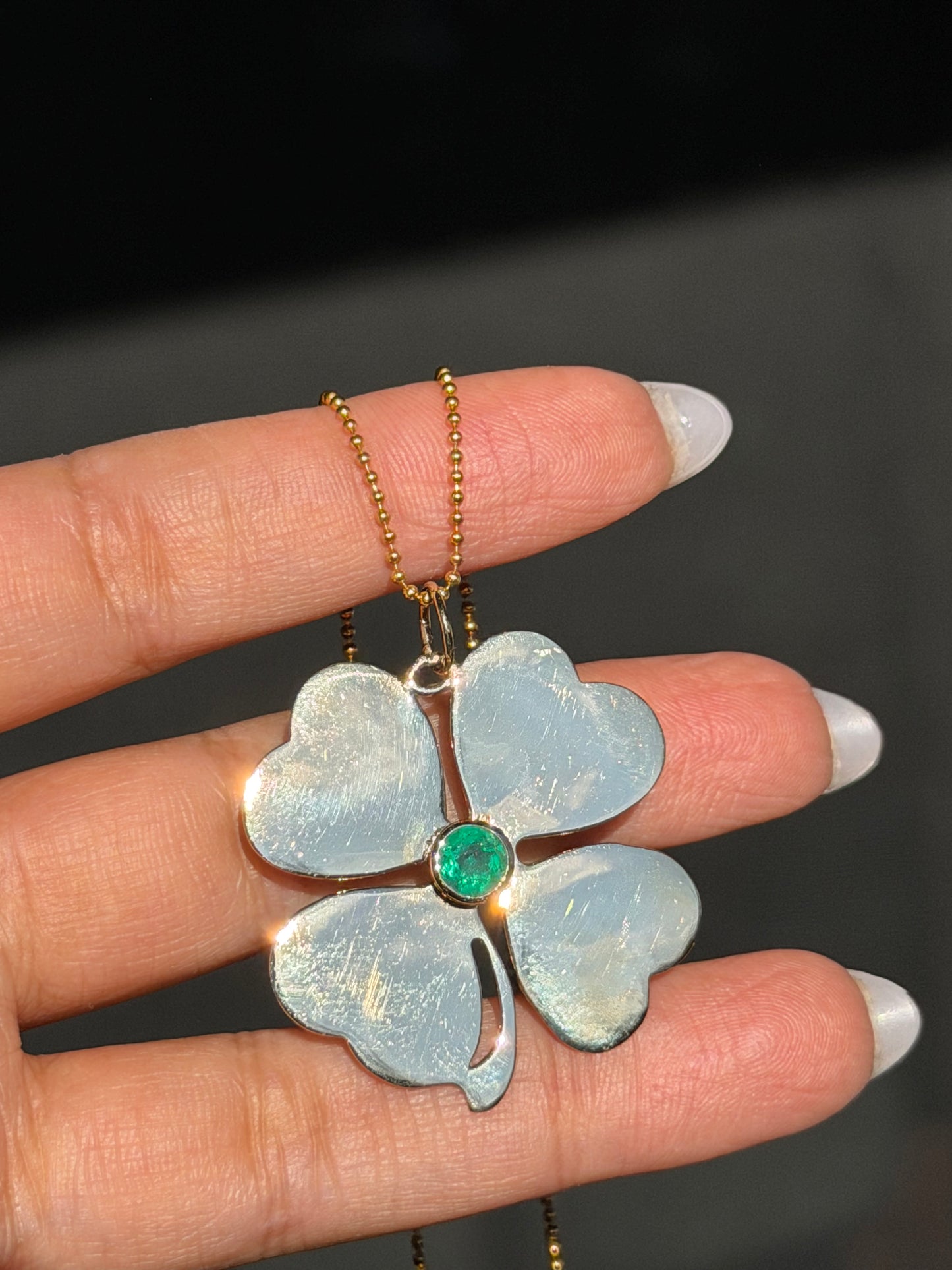 14k XL Colombian emerald Clover Charm