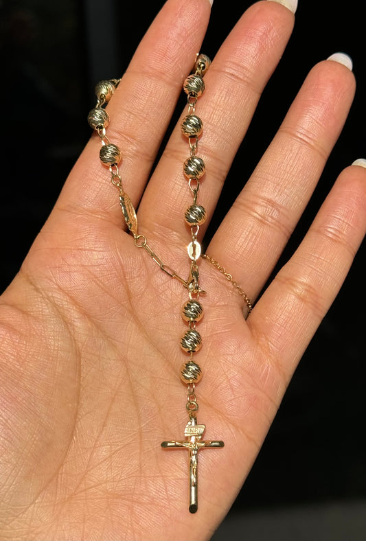 14k Diamond cut Cross Rosary Bracelet