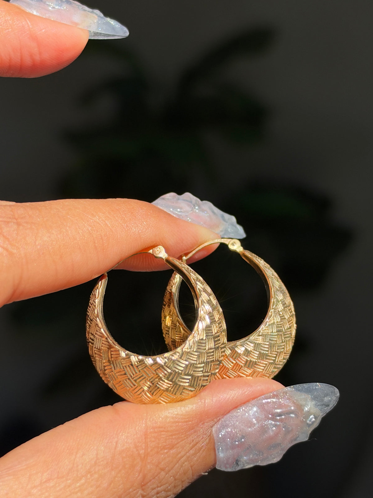 14k etched oval hoop earrings