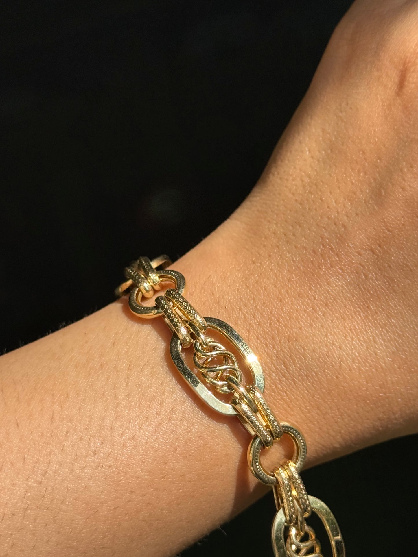 14k Chunky Wide fancy mixed link bracelet