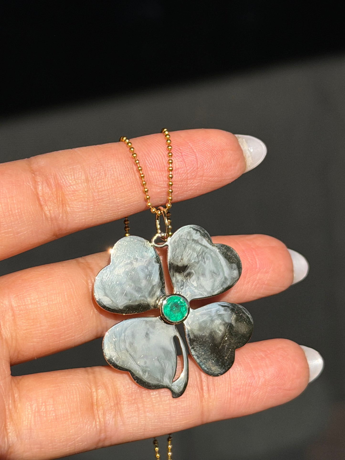 14k XL Colombian emerald Clover Charm