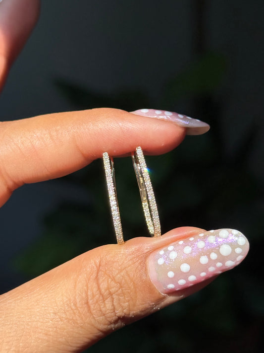 14k  inside out diamond hoop earrings