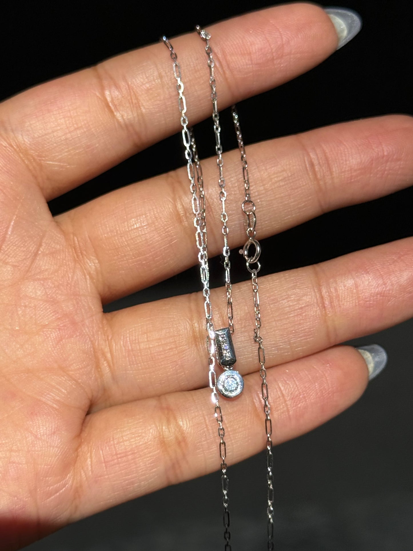 14k white gold charm & 10k mini paper clip chain