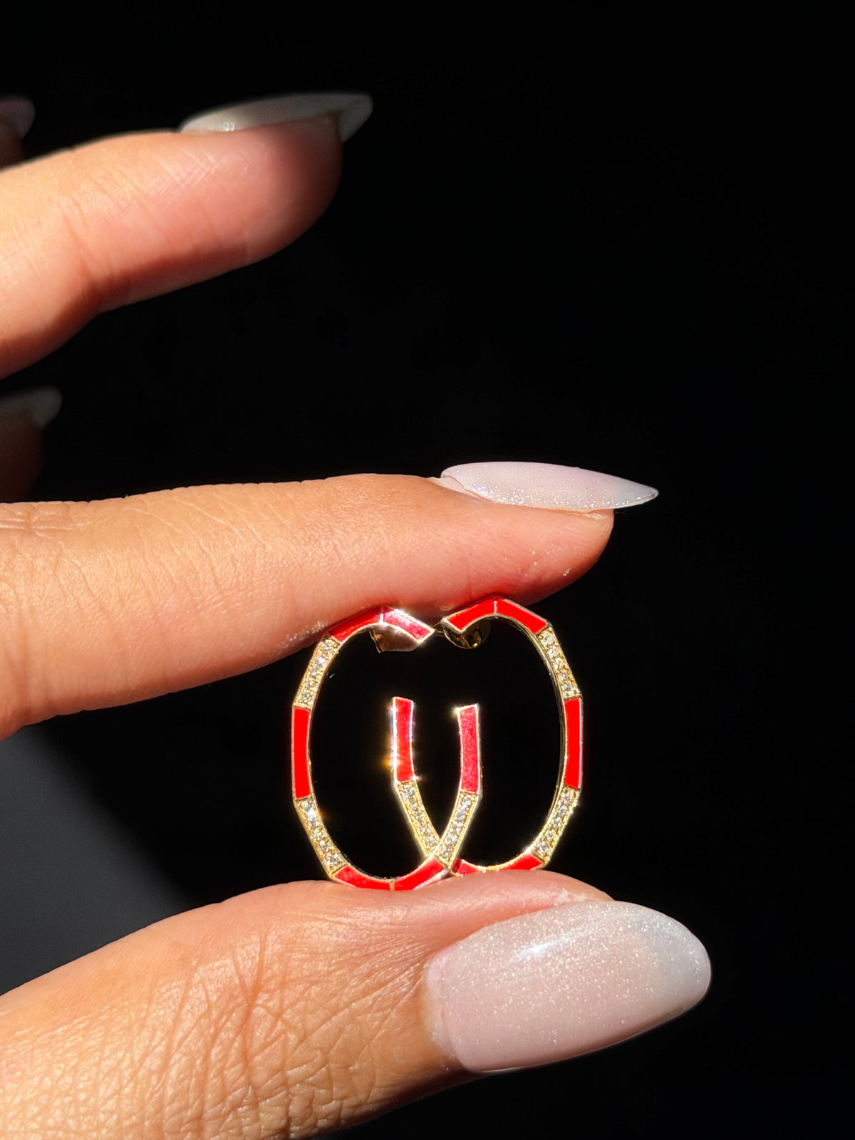 18k Geometric C Diamond and enamel earrings