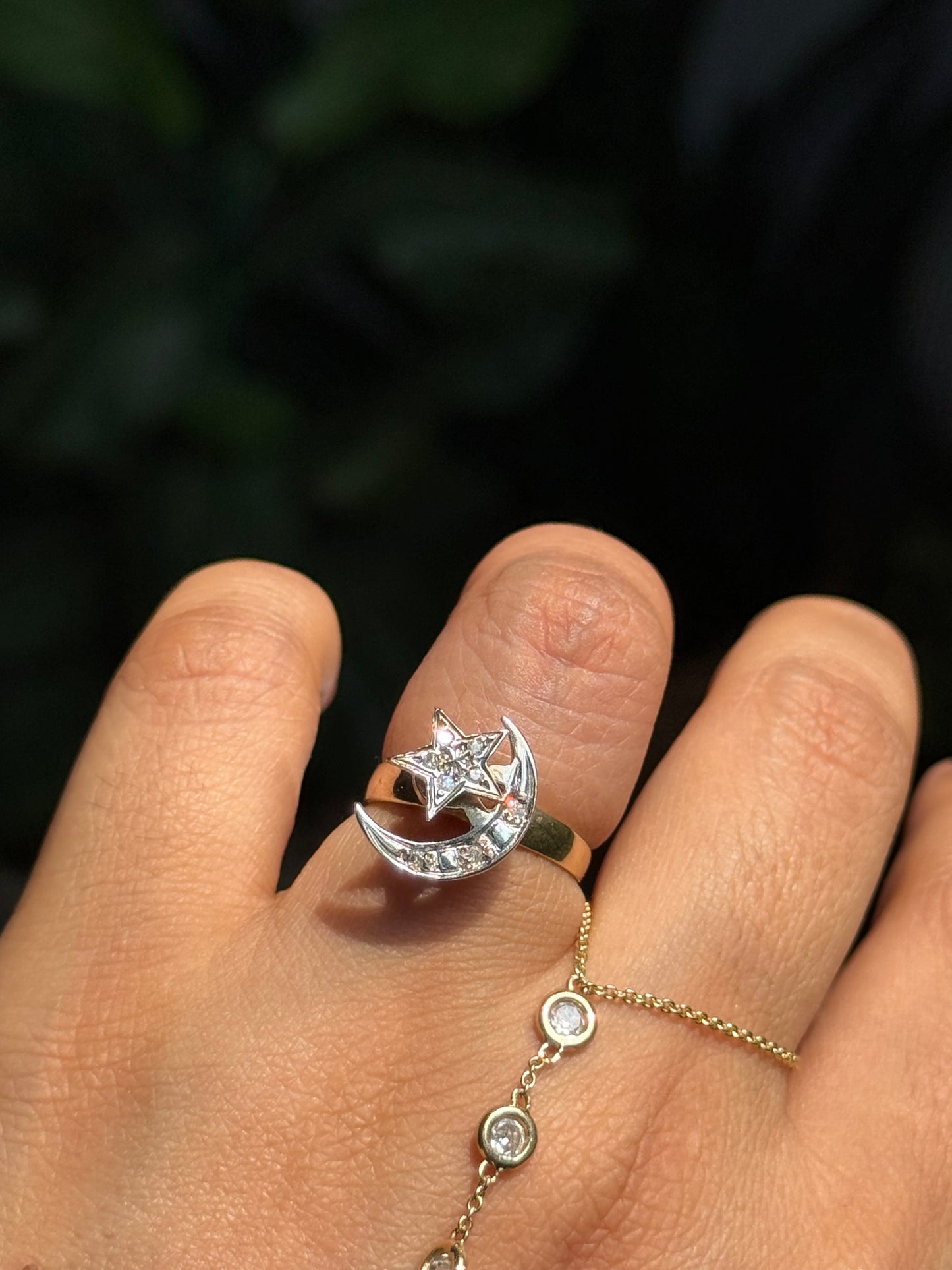 Vintage 14k diamond Moon & Star Spinning Ring