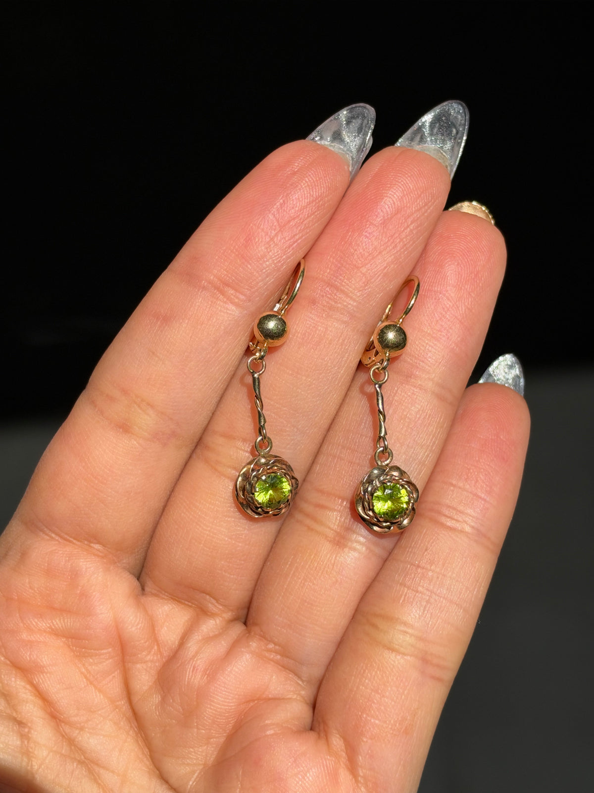 14k Italian peridot dangle drop earrings