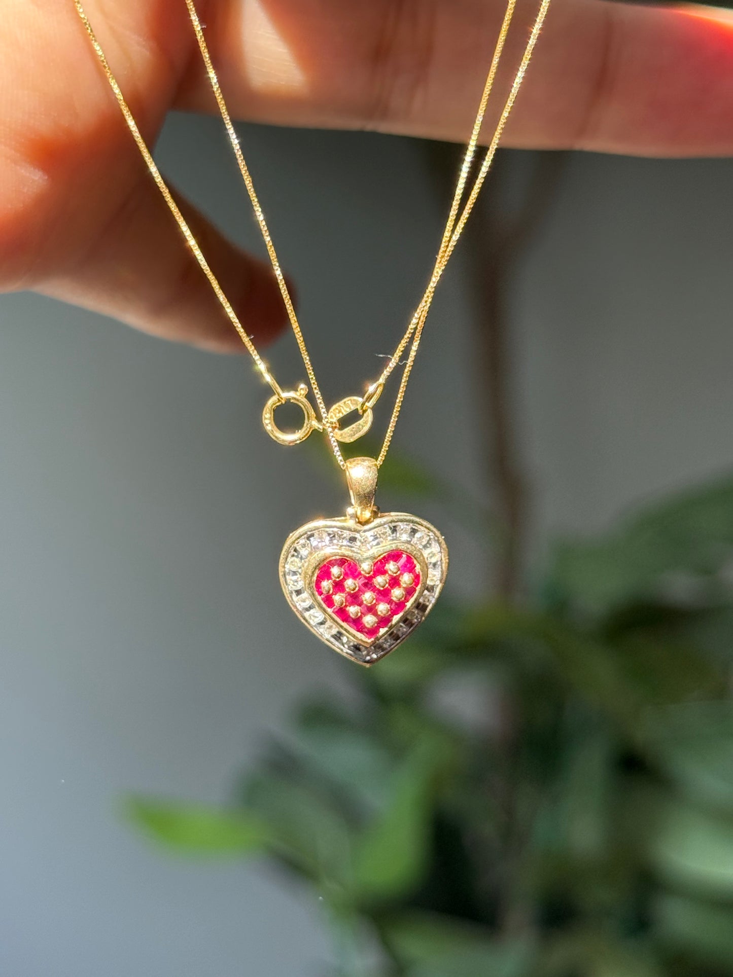 14k Italian rubies and diamond charm with chain