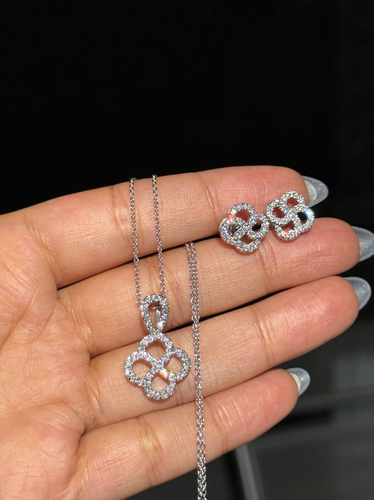 14k diamond Quatrefoil Necklace & Earrings