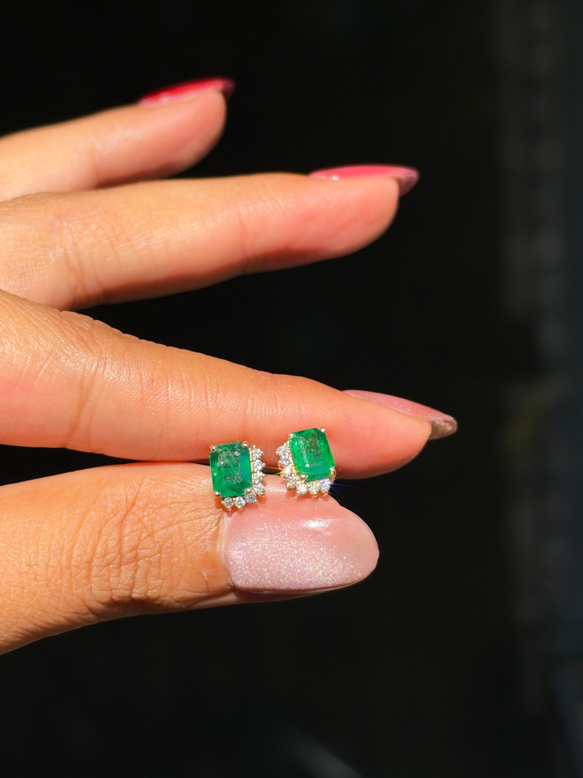 14k emerald and diamond stud earrings