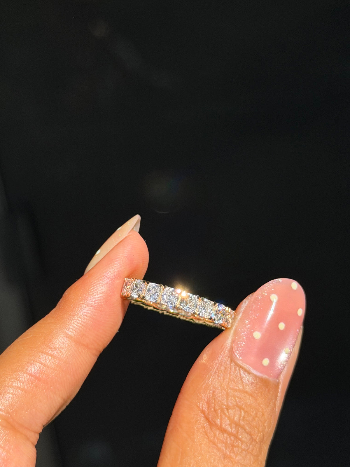 14k 4ct cushion cut eternity band