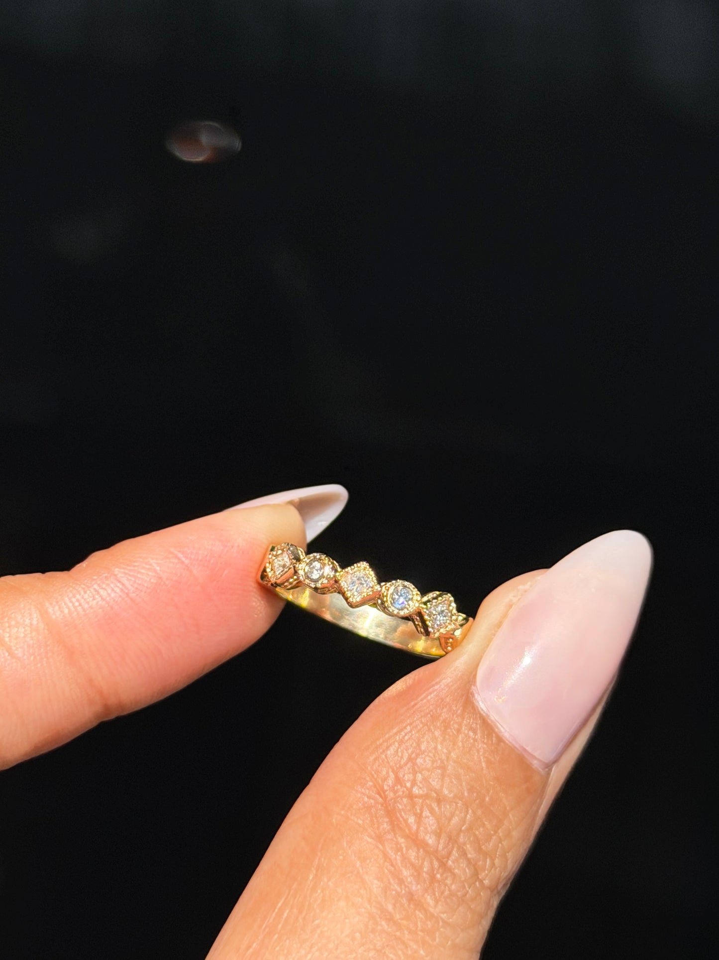 14k princess cut and round diamond band