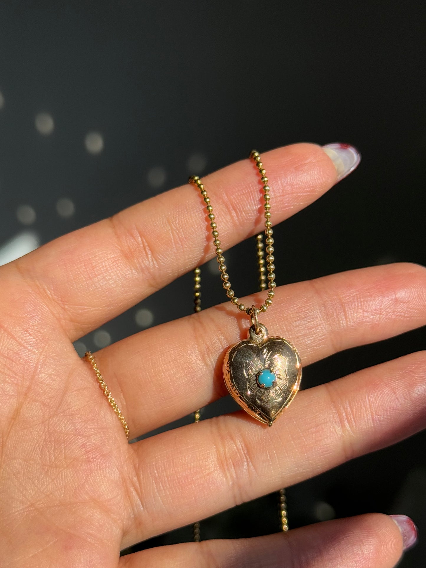 14k vintage turquoise puffy heart charm