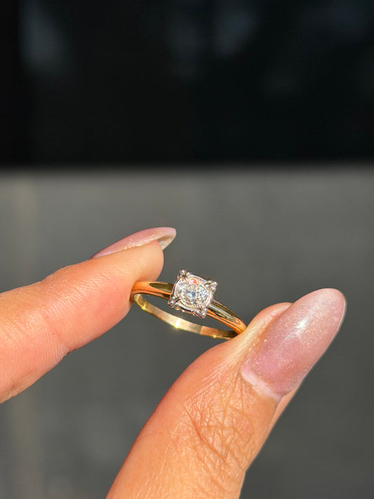 14k old mine cut diamond solitaire ring
