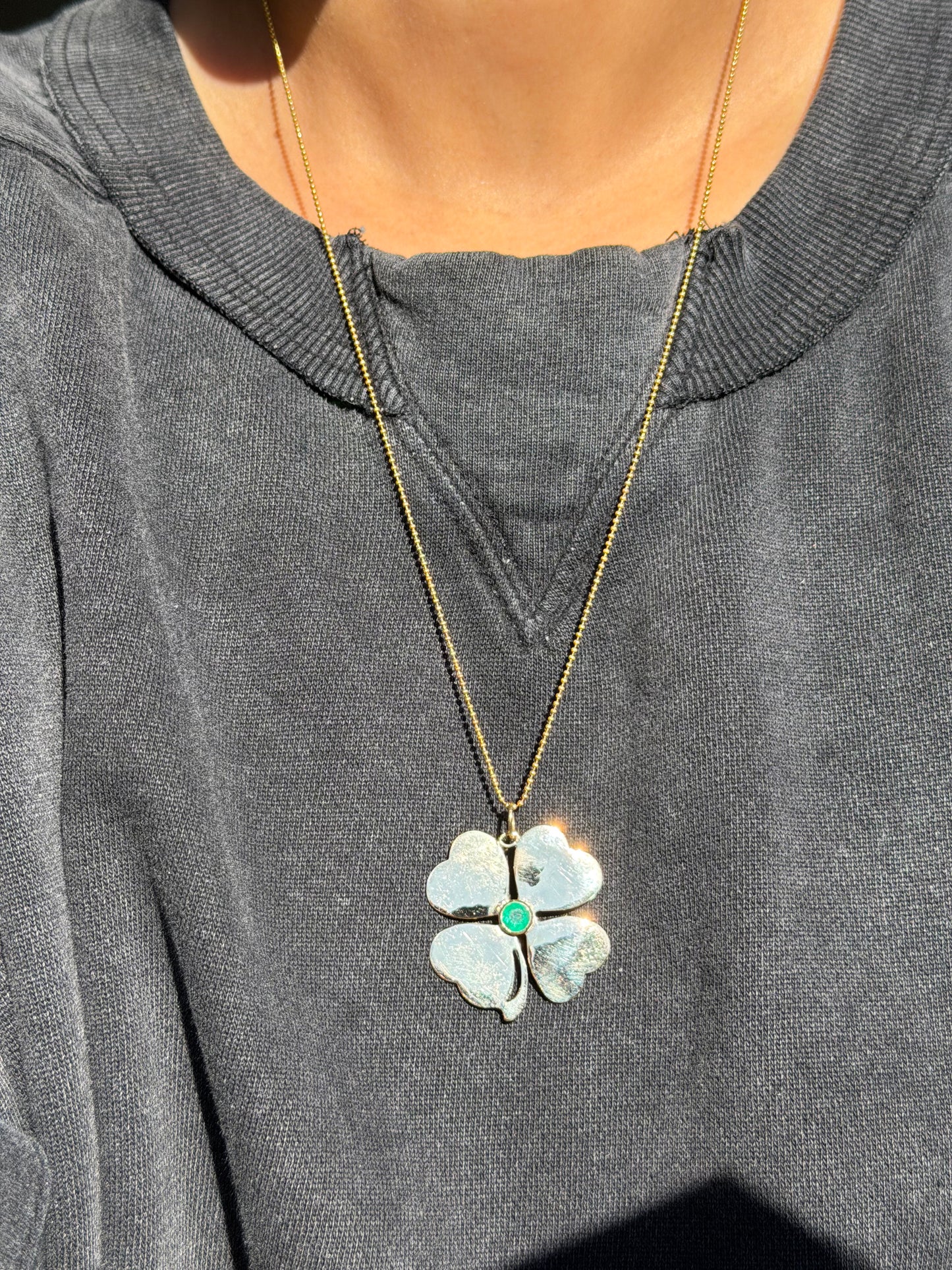 14k XL Colombian emerald Clover Charm