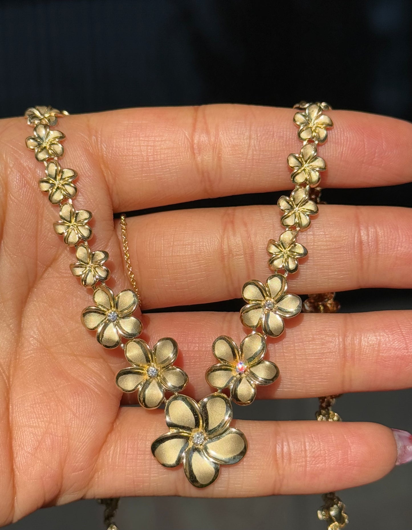 14k Graduated Plumeria Necklace