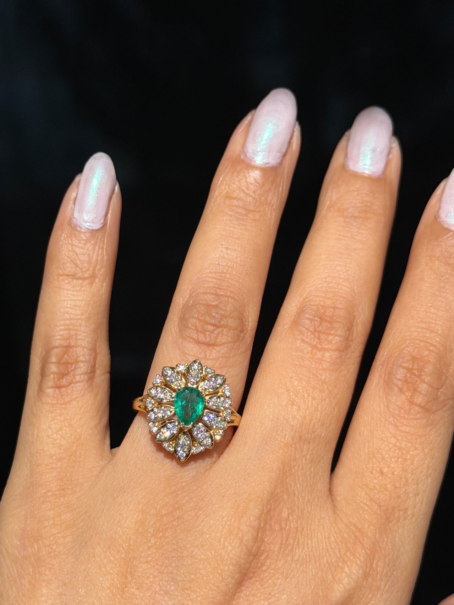 14k Colombian emerald and diamond ring