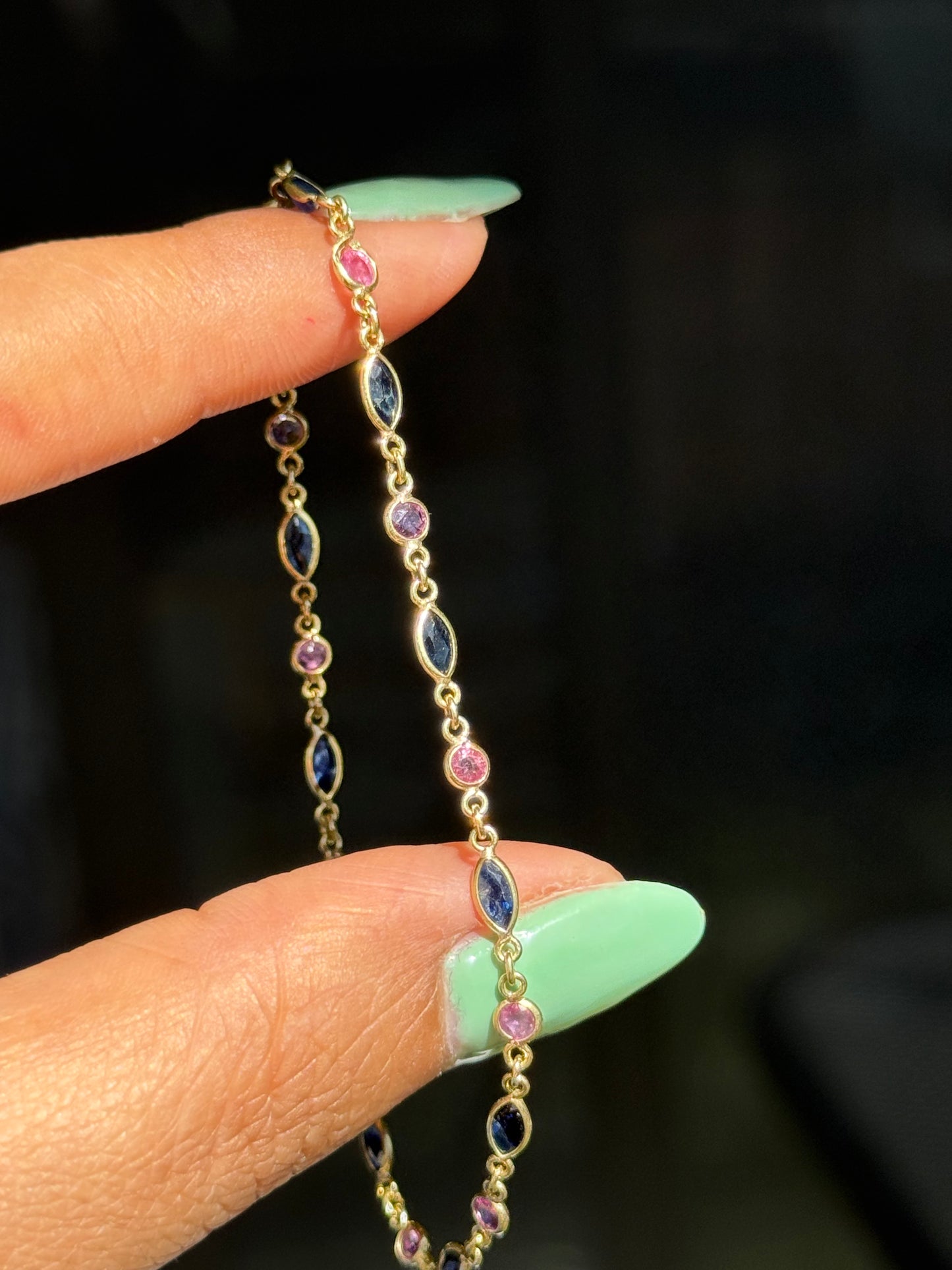 14k yellow gold blue and pink natural sapphires bracelet