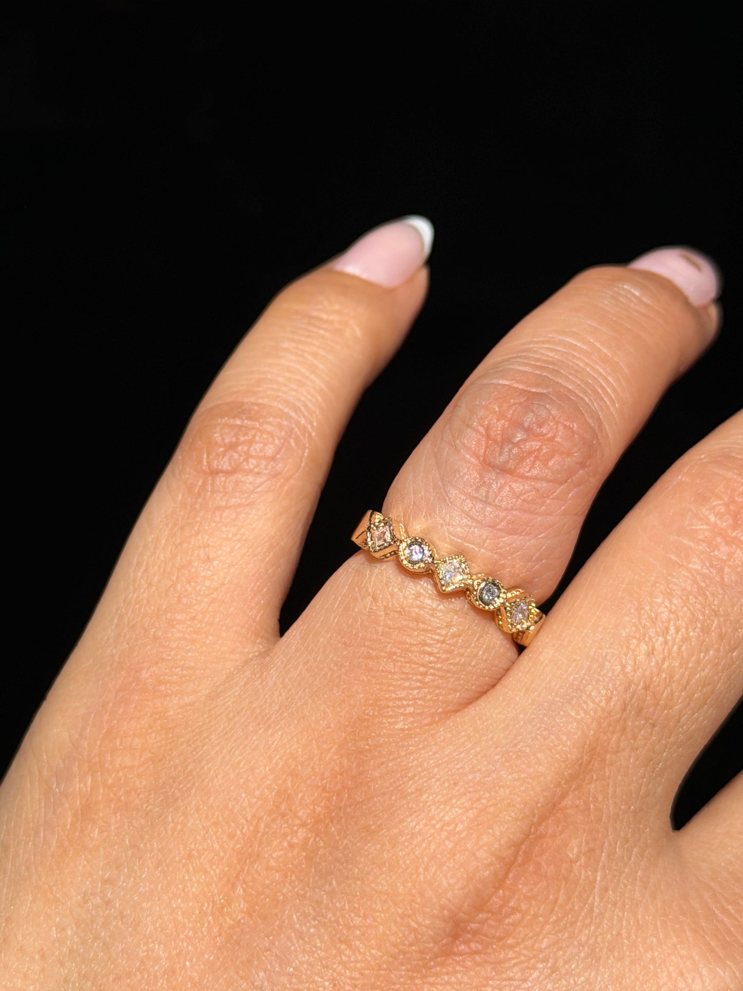 14k princess cut and round diamond band
