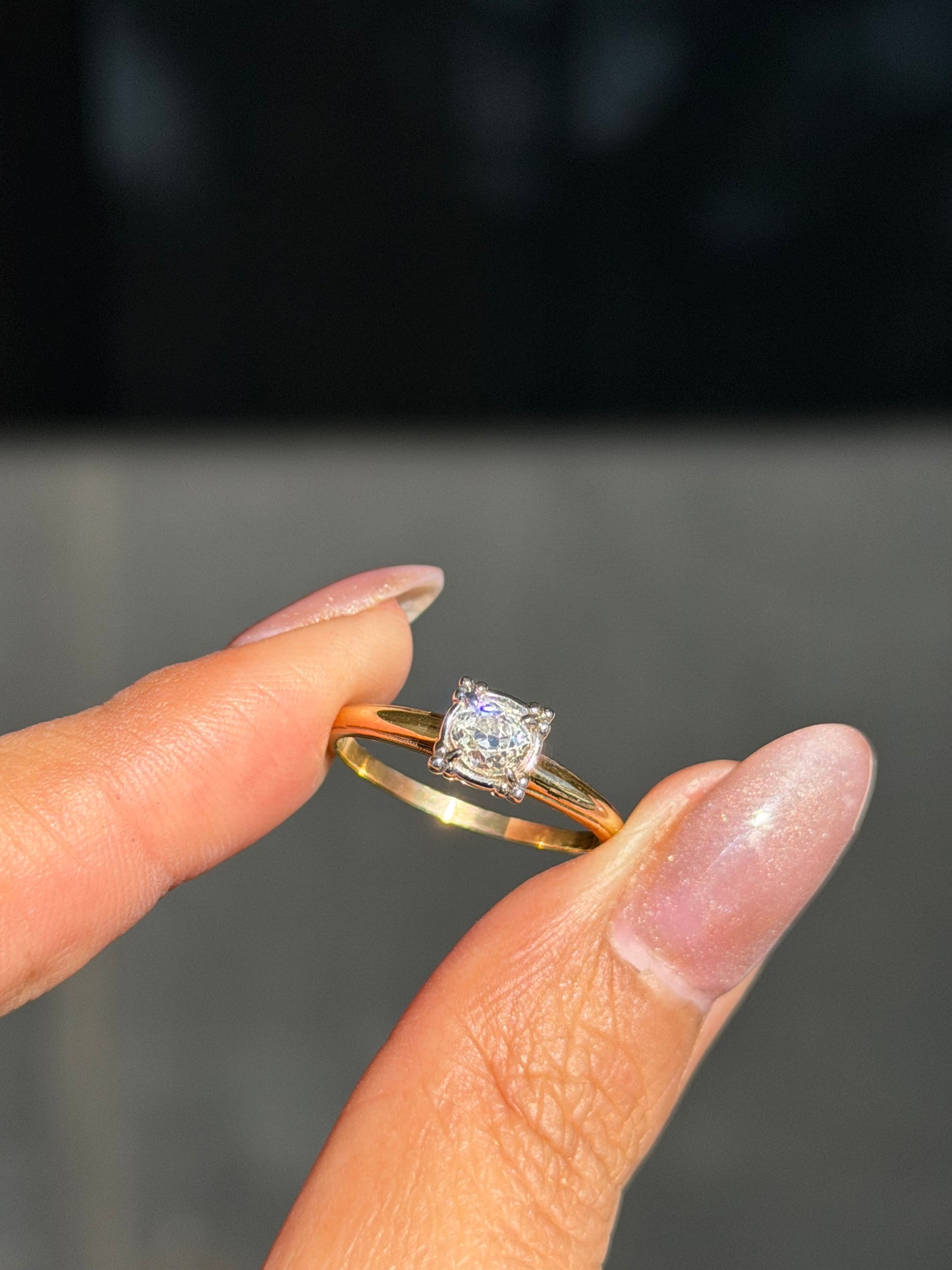 14k old mine cut diamond solitaire ring
