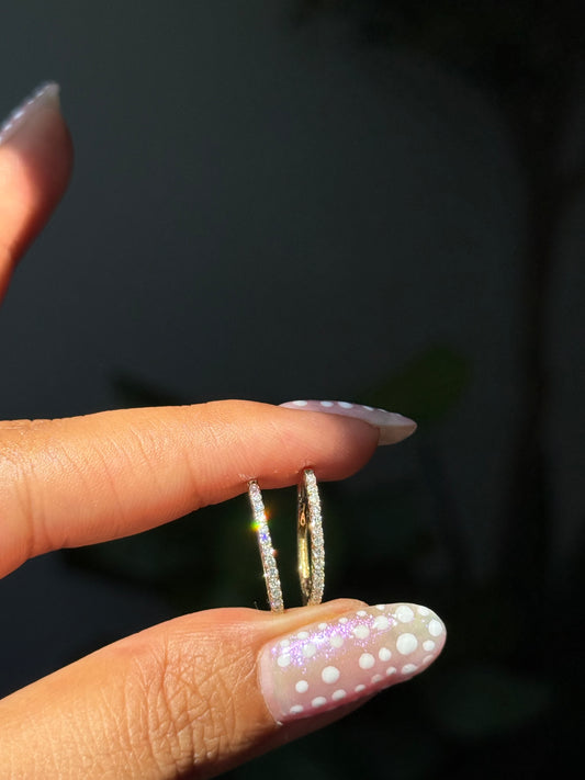 14k diamond  small hoop earrings,