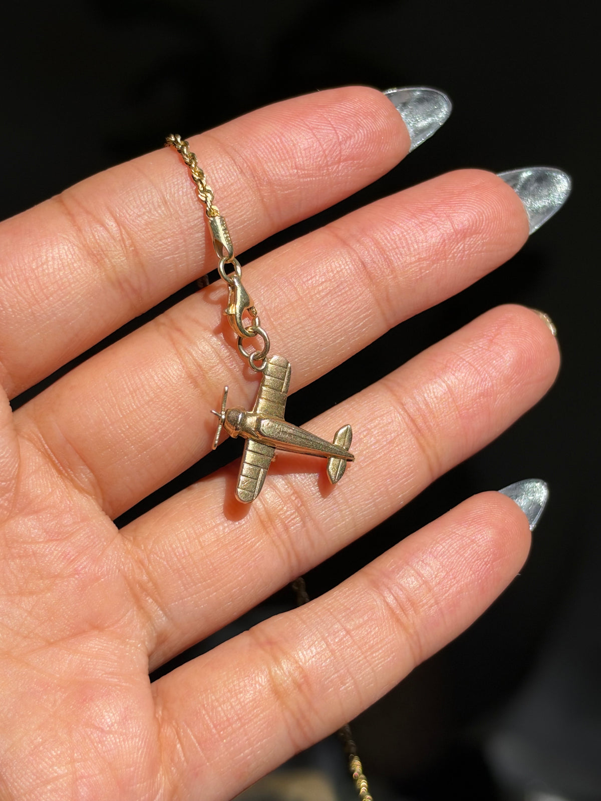 14k 3D single engine airplane charm