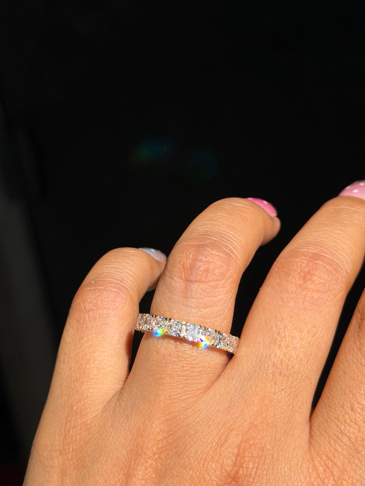 14k 4ct cushion cut eternity band