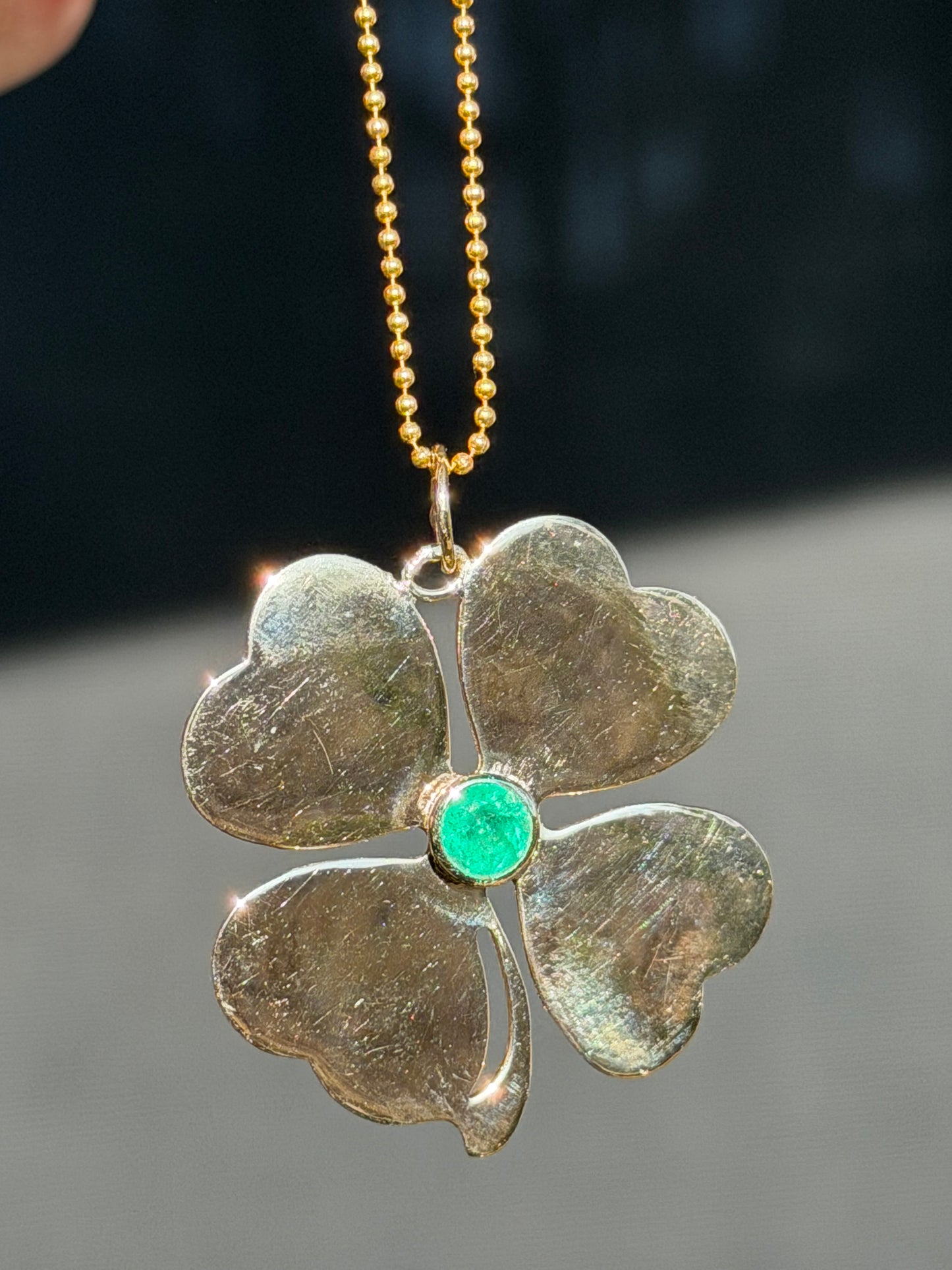 14k XL Colombian emerald Clover Charm