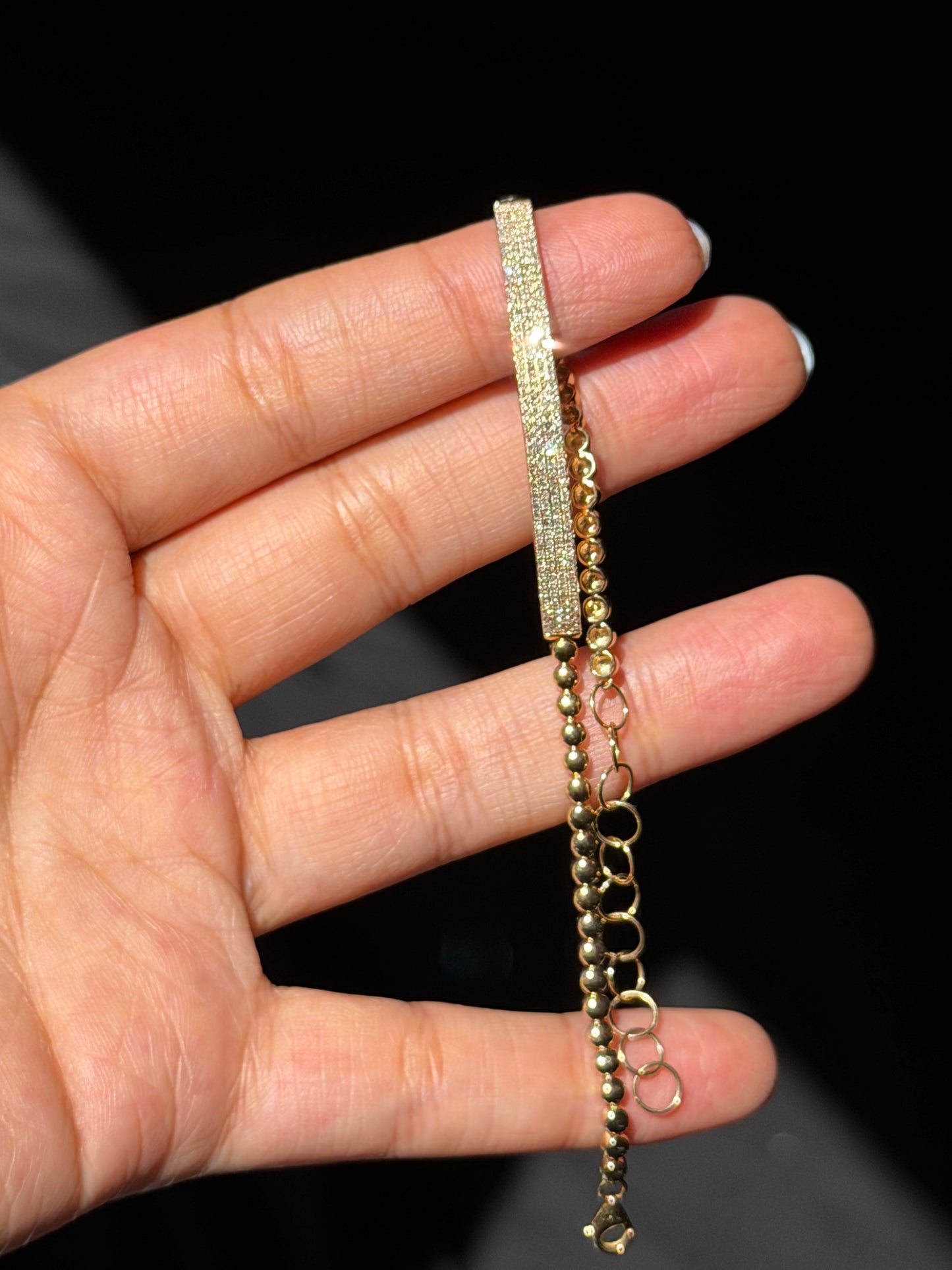 14k pave diamond bar bracelet