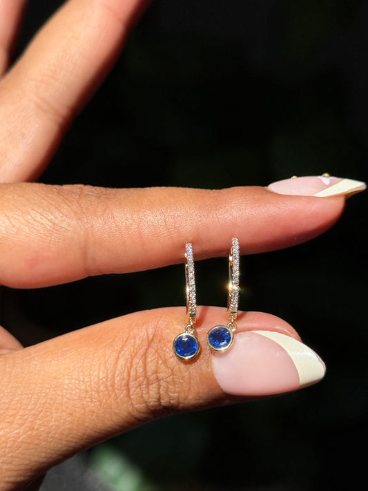 14k diamond and sapphire Huggies BY E F F Y 💙