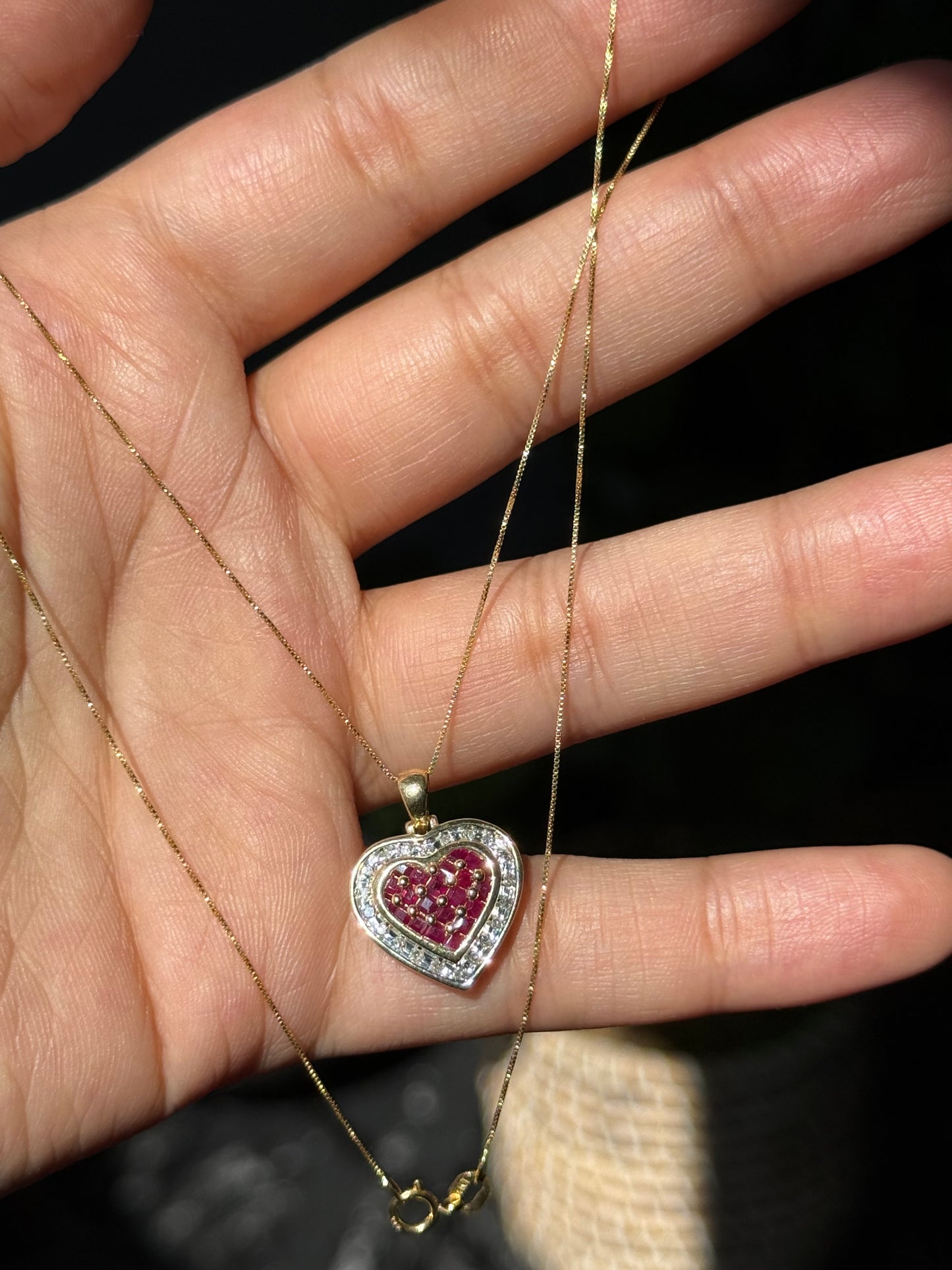 14k Italian rubies and diamond charm with chain