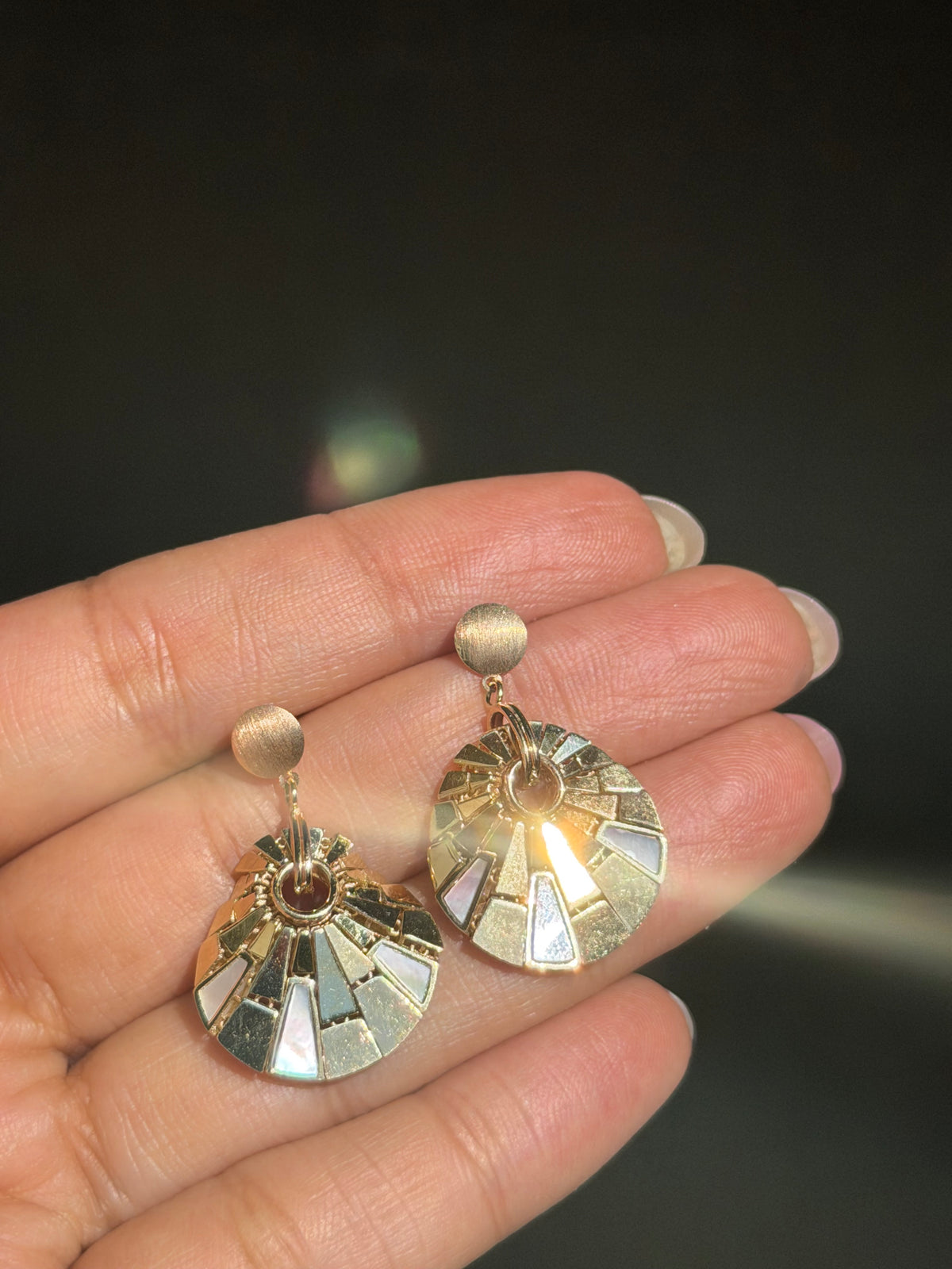 14k pearl disc drop earrings