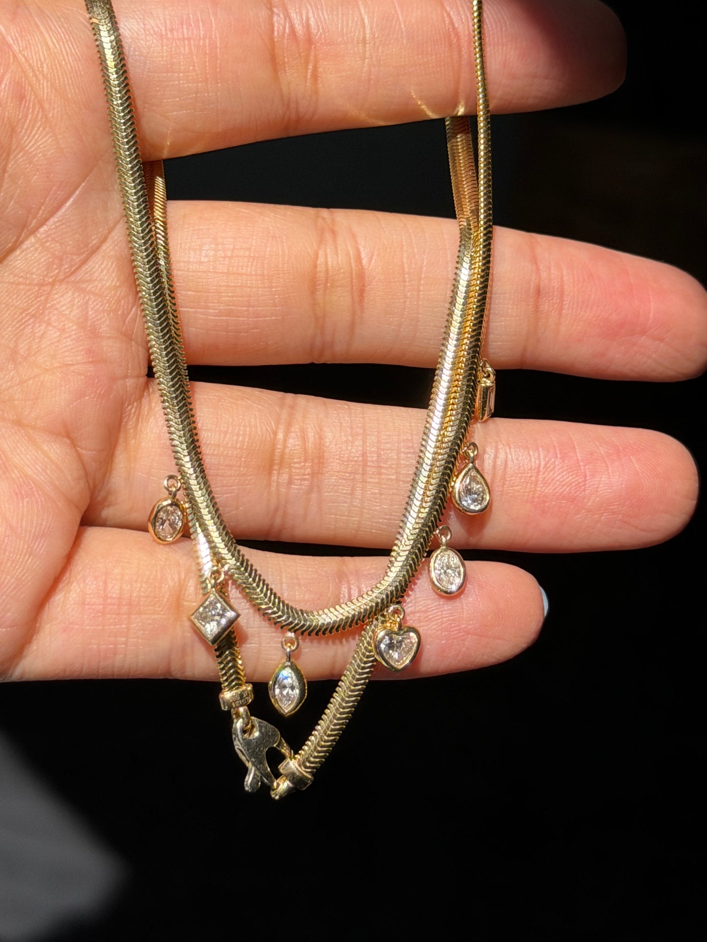 14k mixed shapes lab diamond Snake necklace