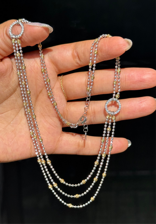 14k Italian white and yellow gold beads chain