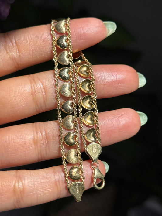 10k rope heart link bracelet