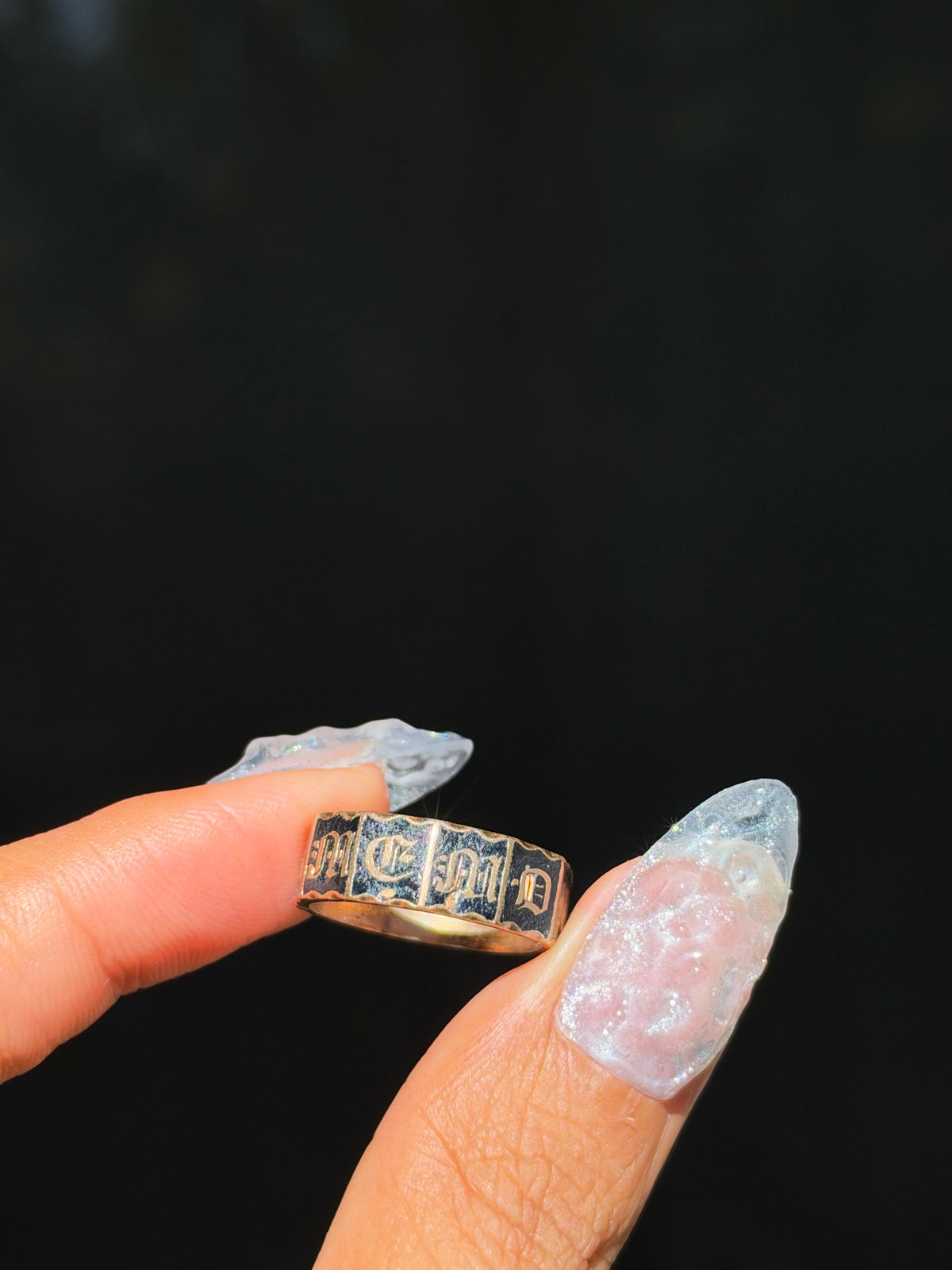 Antique 18k Victorian enamel English mourning ring ✨