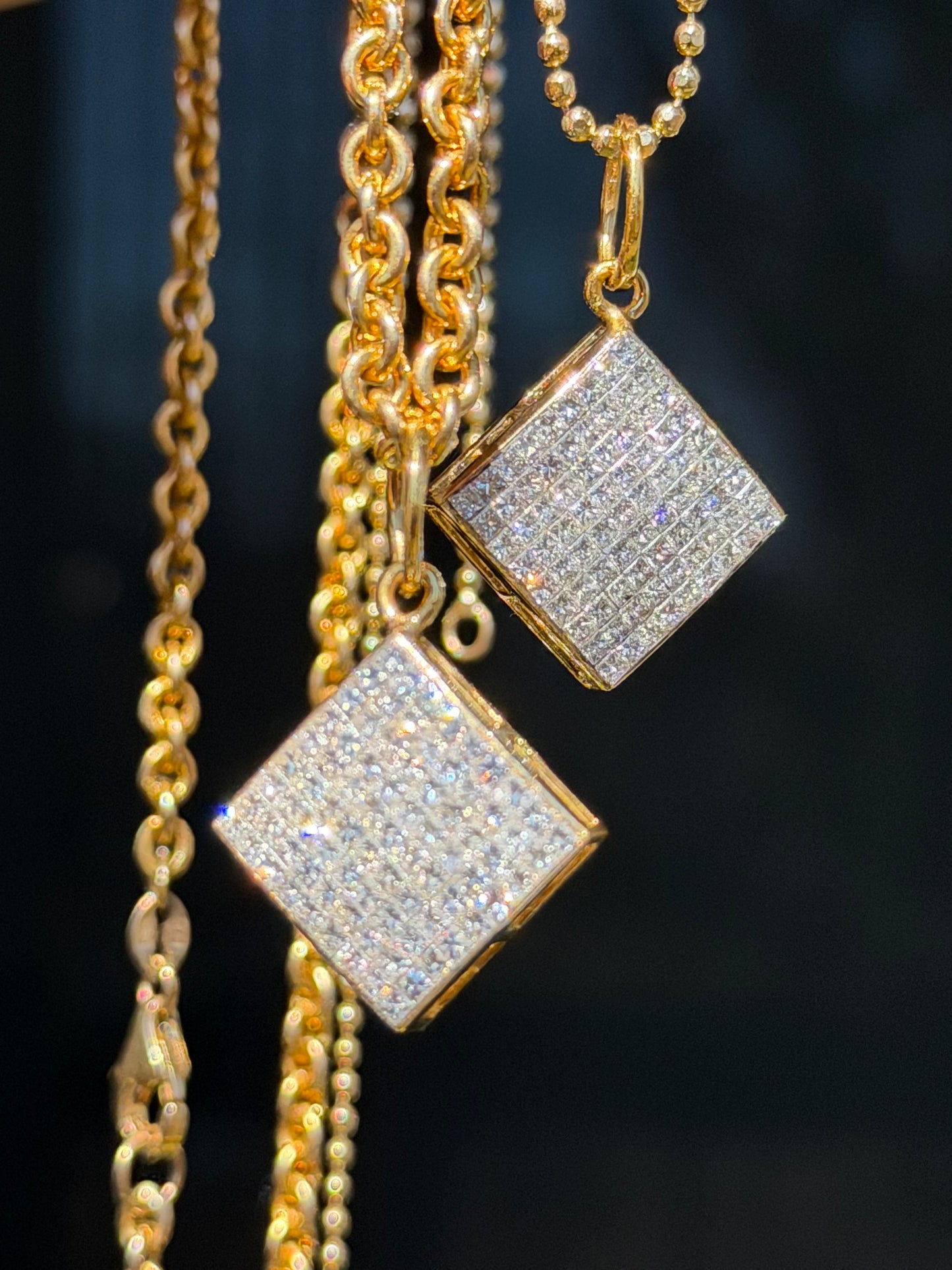 14k Large invisible set diamond charms